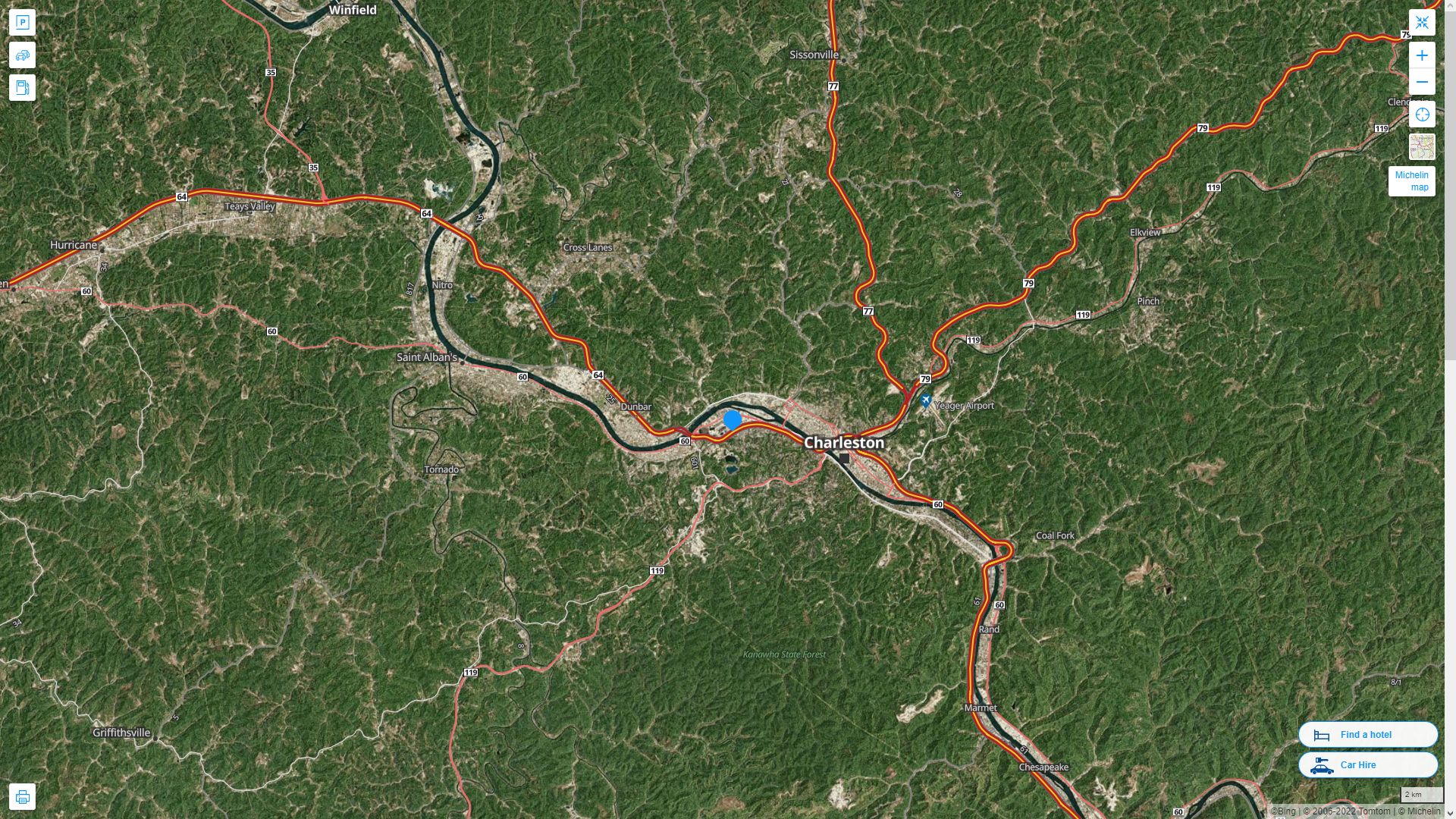 South Charleston West Virginia Highway and Road Map with Satellite View